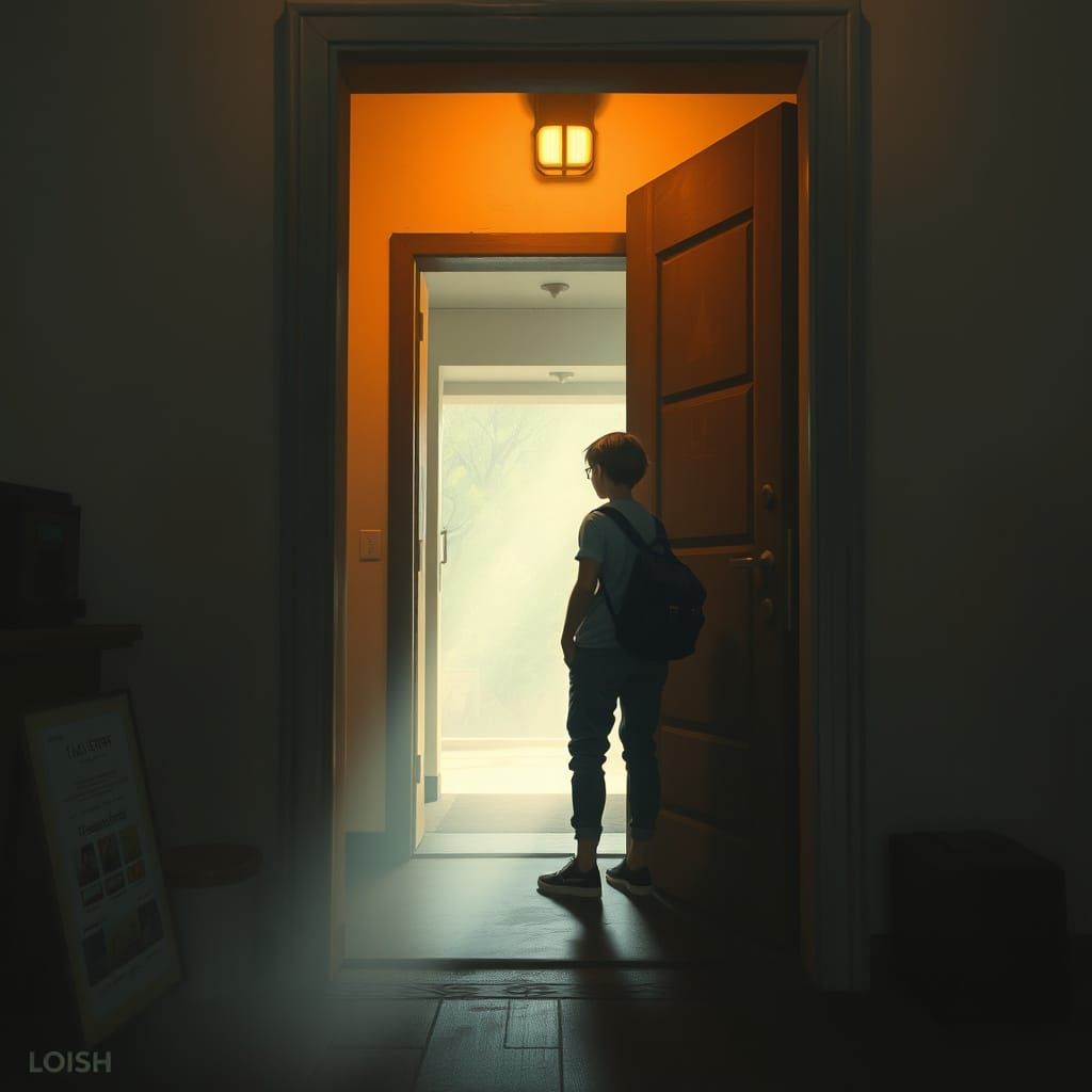 Person in Doorway with Warm Lighting, Digital Art