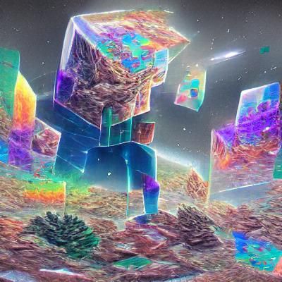 Holographic Minecraft Astral Cosmic Illustration