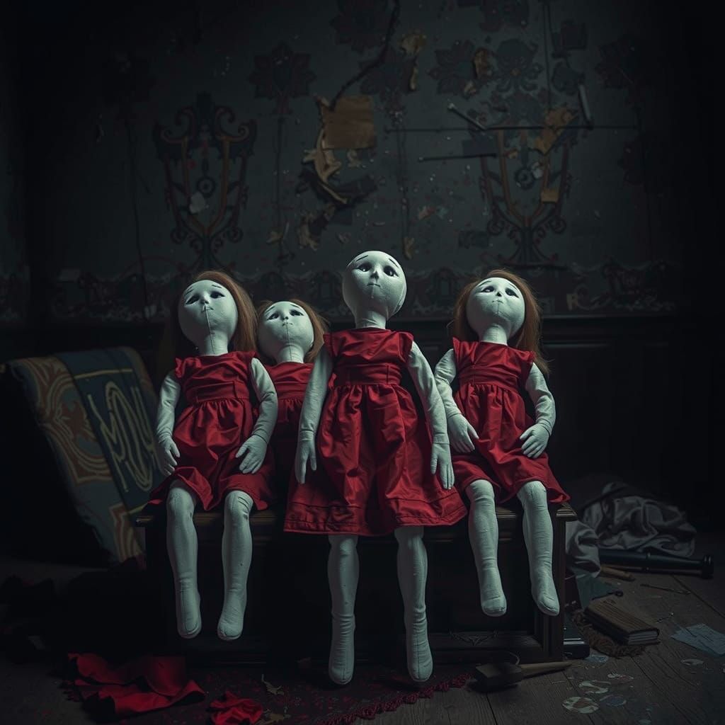 Creepy Rag Dolls in a Dilapidated Room