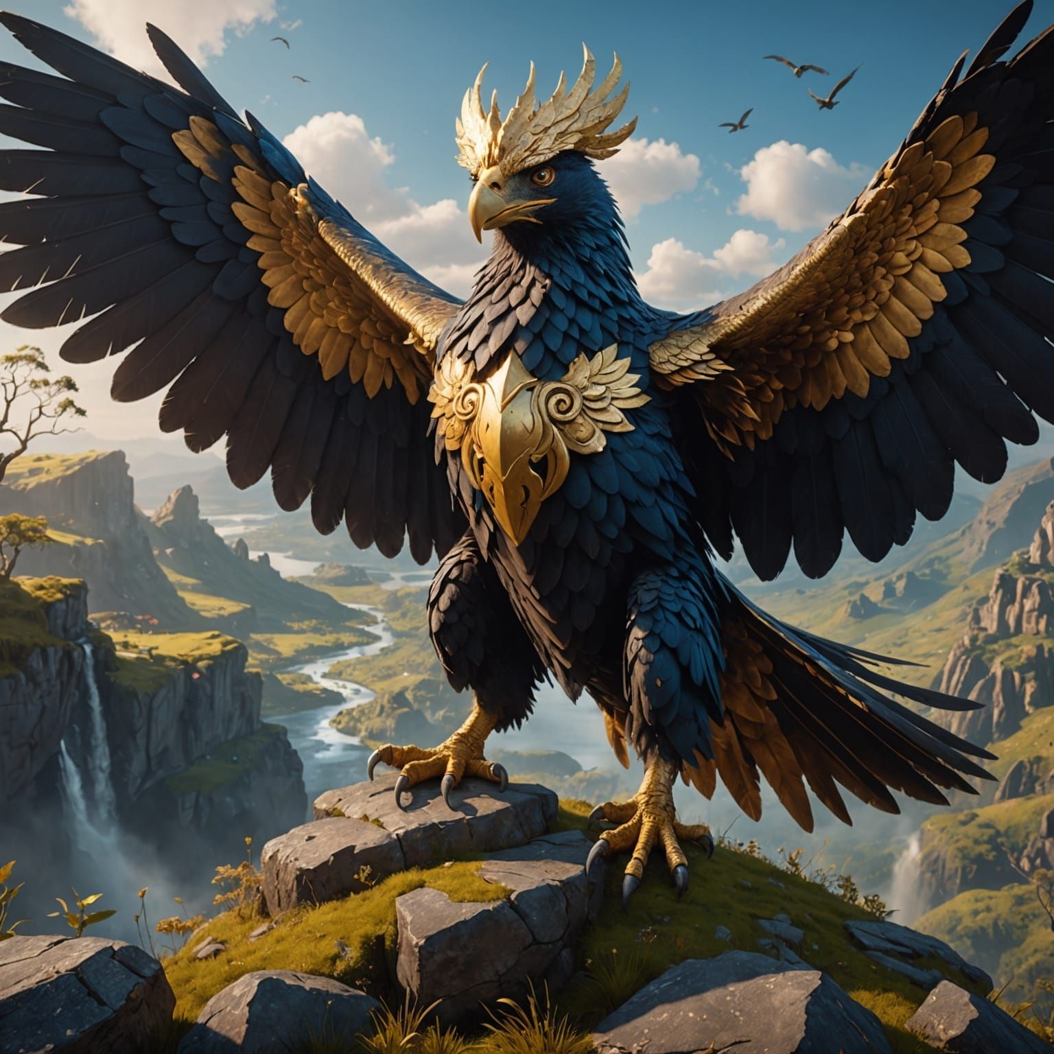 Eagle Face with Golden Beak, Treasure and Fire