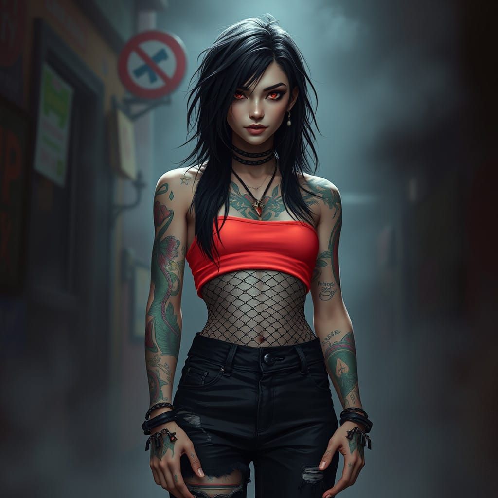 Chaotic Elegance: A Rebellious Vampire in Cyberpunk Style