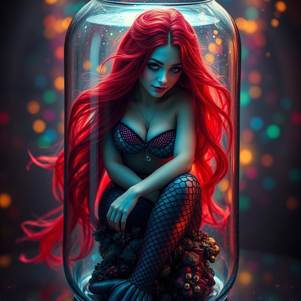 Mermaid in a Bottle: Hyperrealistic Fantasy Art