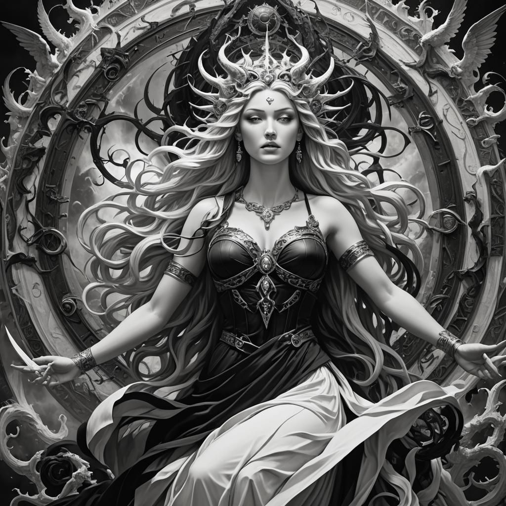 Monochrome Goddess of Chaos in Black and White
