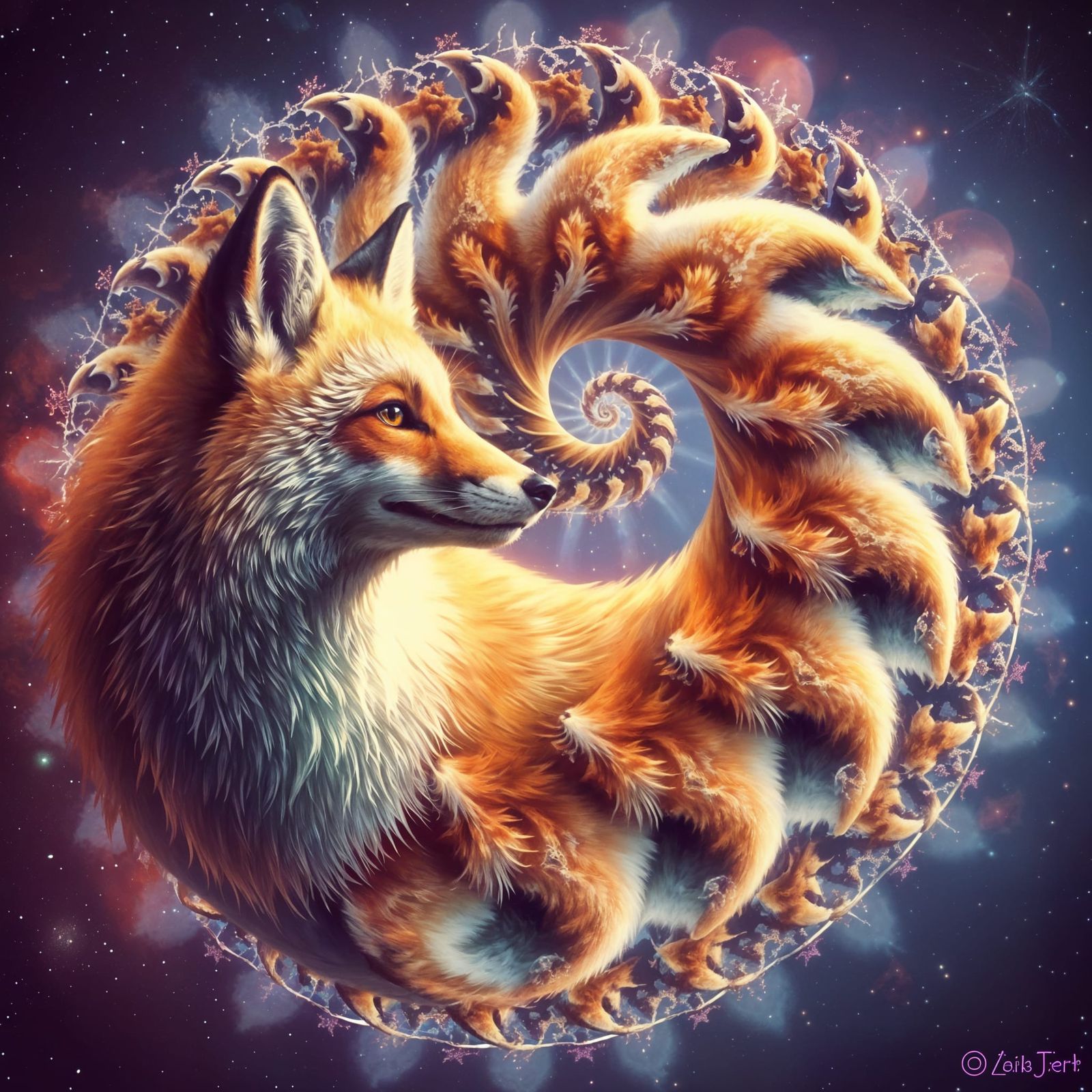 Surreal Fractal Fox in Vaporwave Style