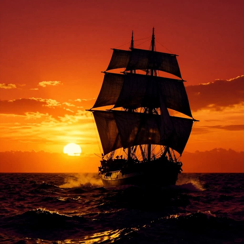 Majestic Sailing Ship on a High Wind Sea
