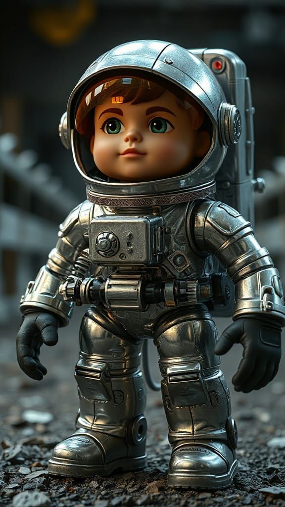 Vintage Astronaut Toy in Polished Metal Style
