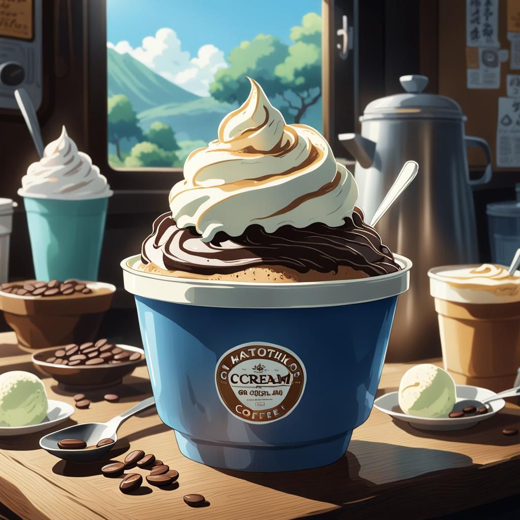 Coffee Ice Cream Portrait in Studio Ghibli Style