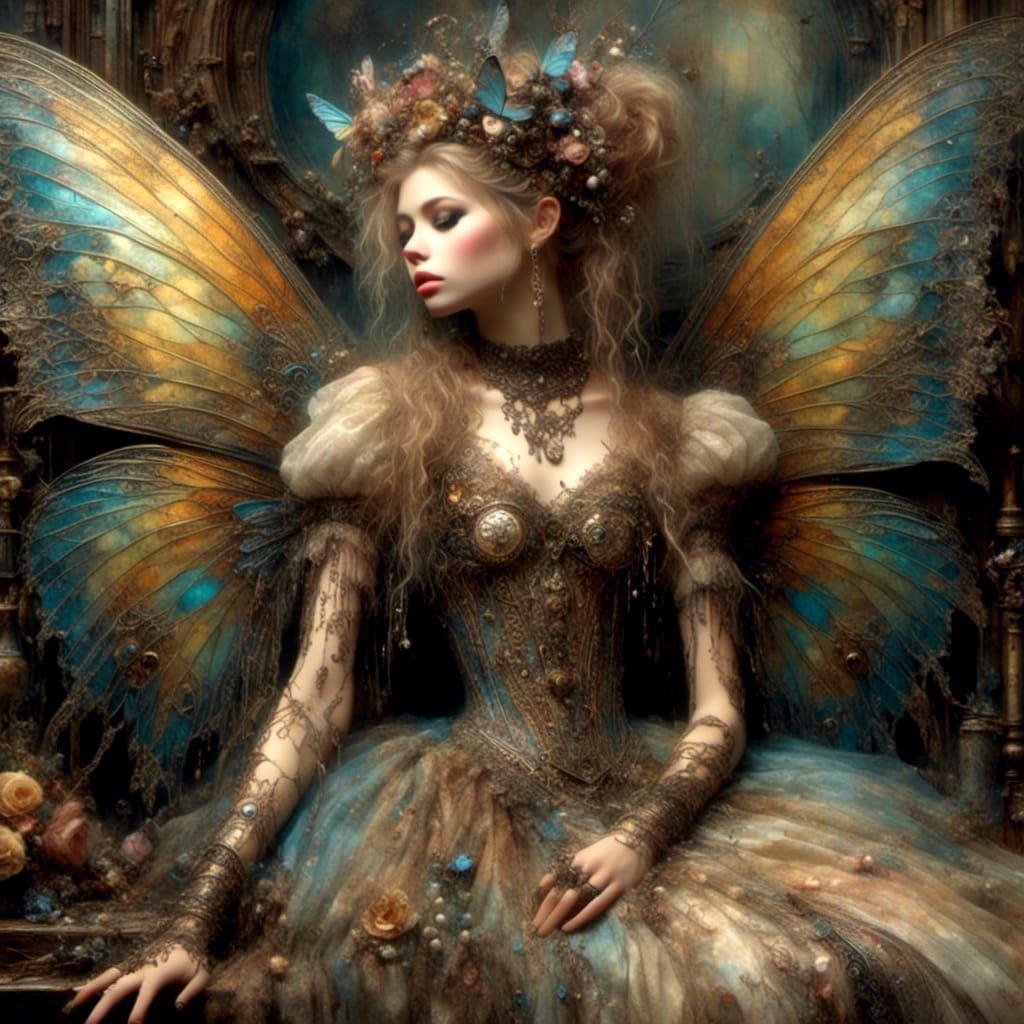 Antique Fairy with Butterfly Wings in Oil Painting Style