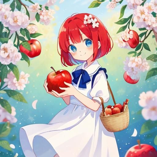 Girl with Red Hair Holding Apple Basket