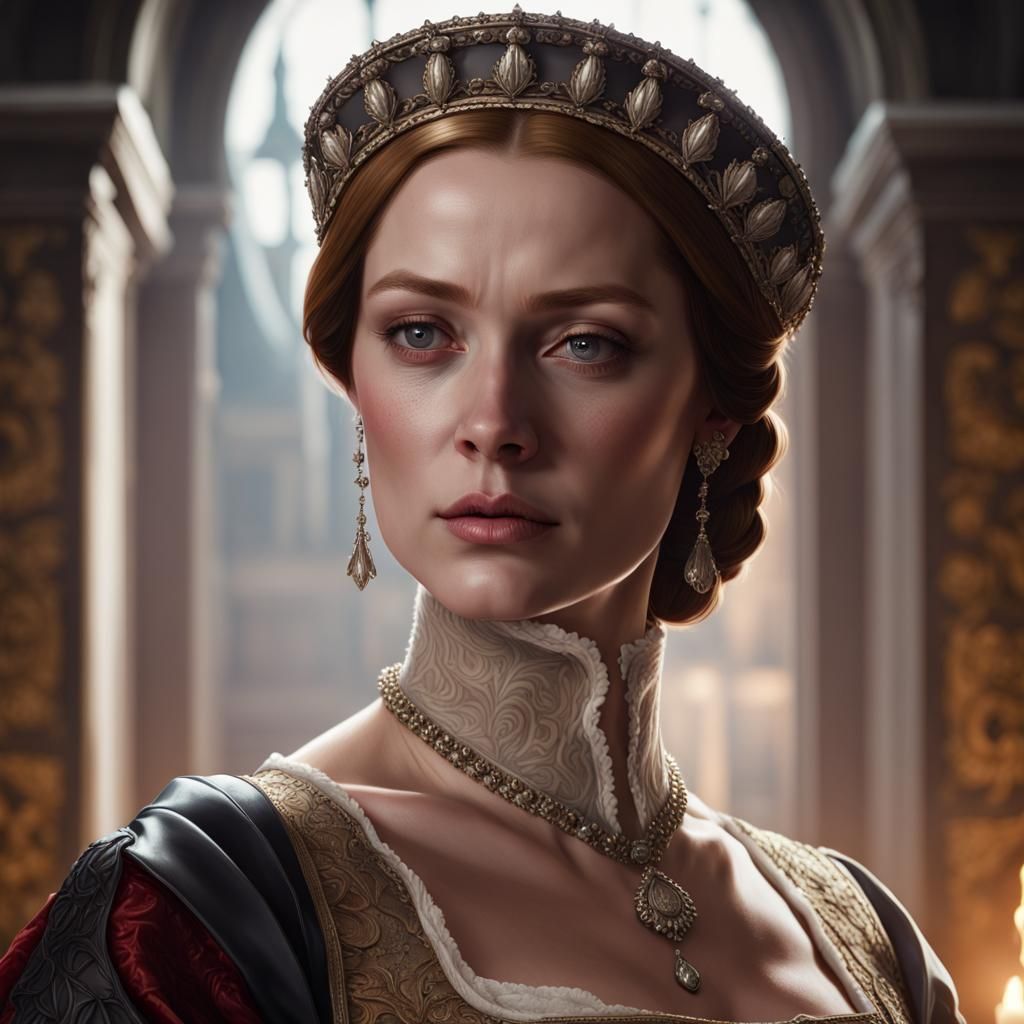 Queen Mary I Portrait in Art Nouveau Style