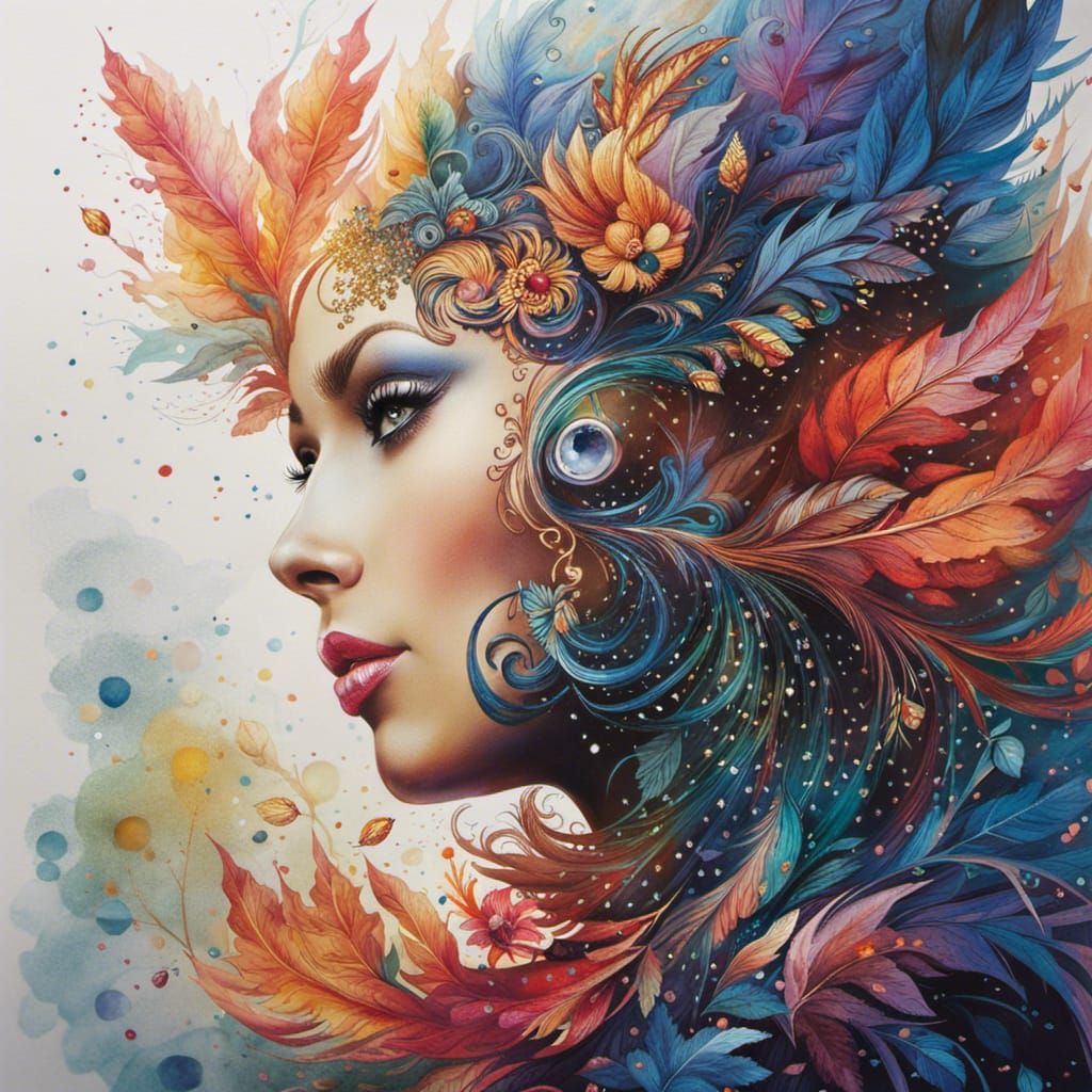 Mythical Forest Queen: Watercolor Double Exposure