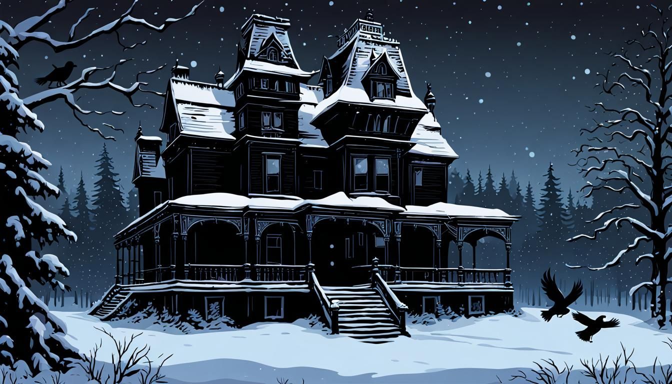 Dark Gothic Manor in Winter: A Detailed Matte Painting