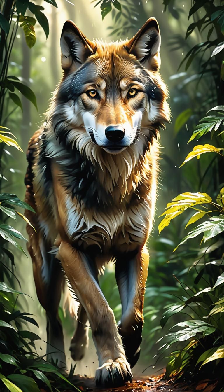 Wolf in Jungle: Hyper-Realistic Wildlife Art
