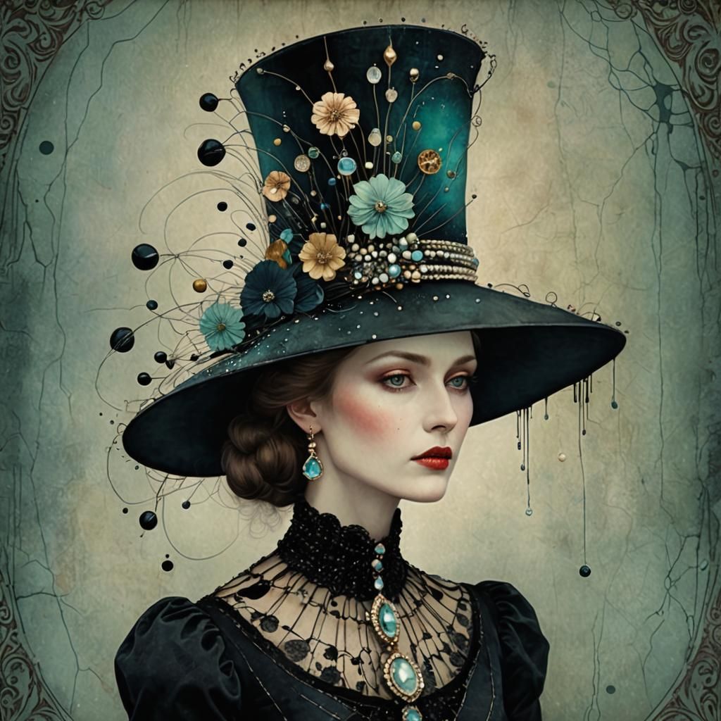 Surreal Victorian Woman with Jeweled Hat