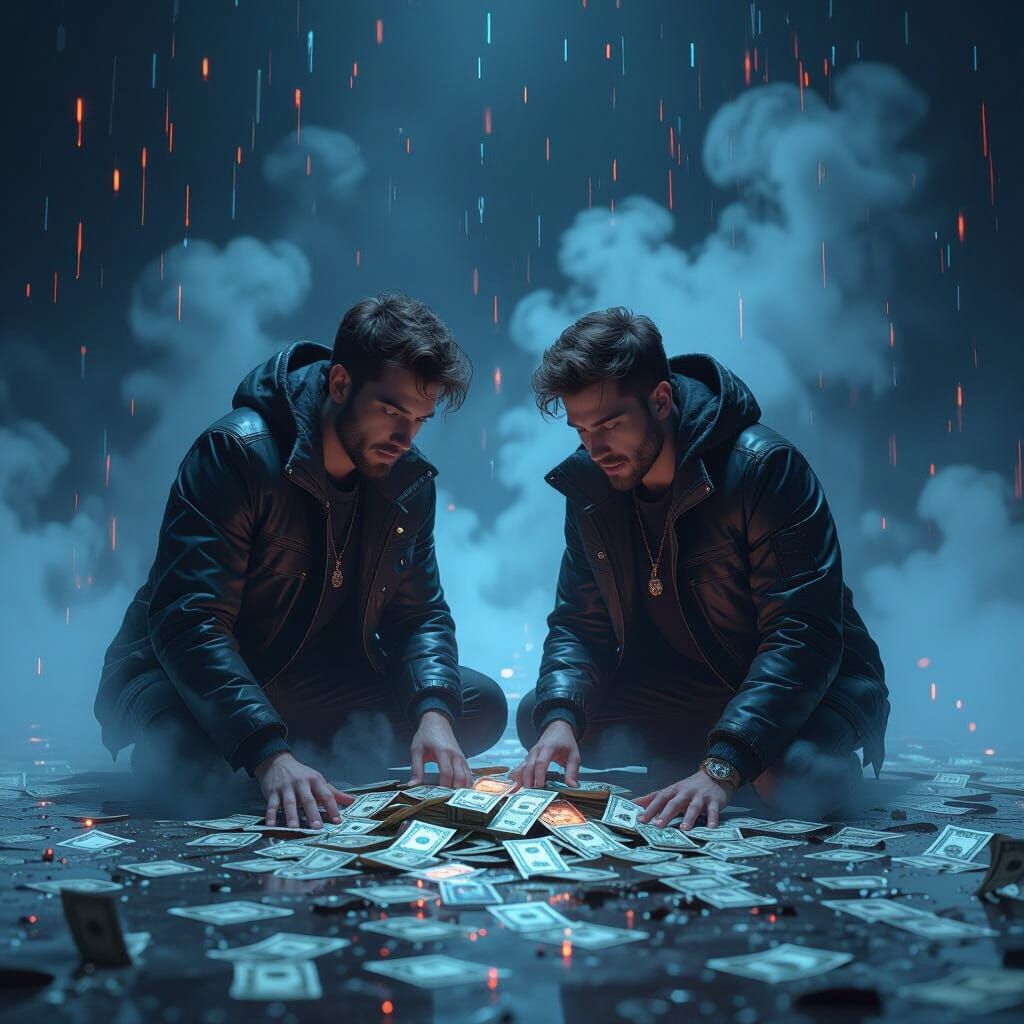 Cosmic Duo Dropping Money: Fantasy Art