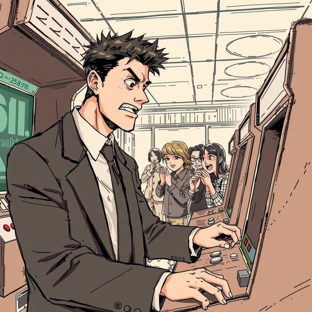 Businessman Grinds in Retro Arcade