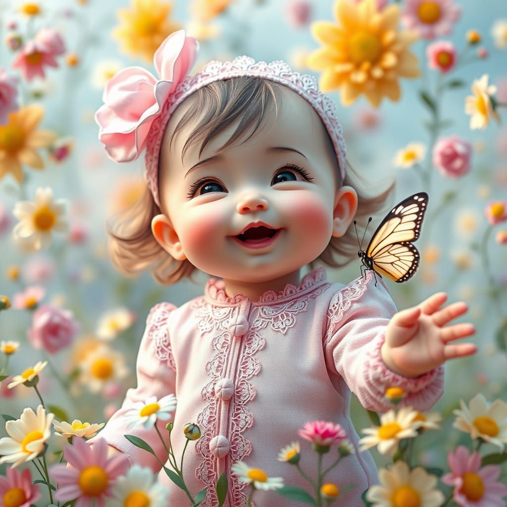 Whimsical Baby Girl in a Vibrant Floral Wonderland