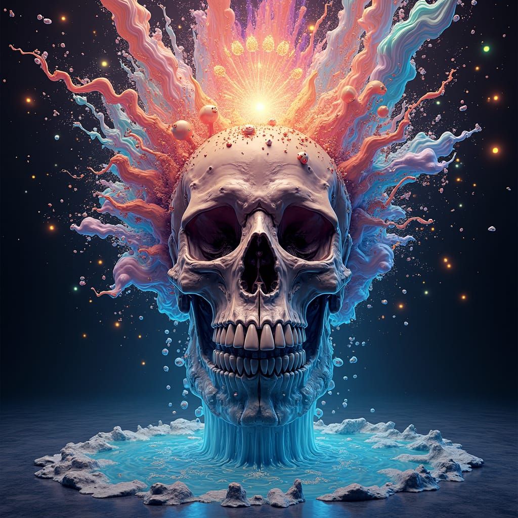 Psychedelic Skull Music Explosion in Hypermaximalist Style