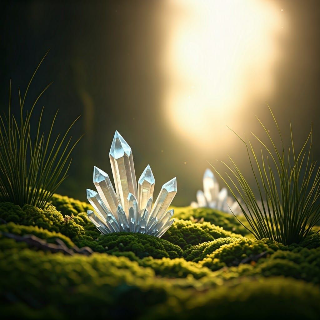 Crystals Forming on Mossy Forest Floor
