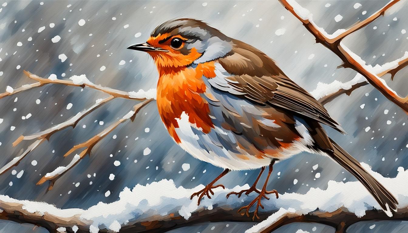 Robin in Snow: Gouache and Watercolor Impression