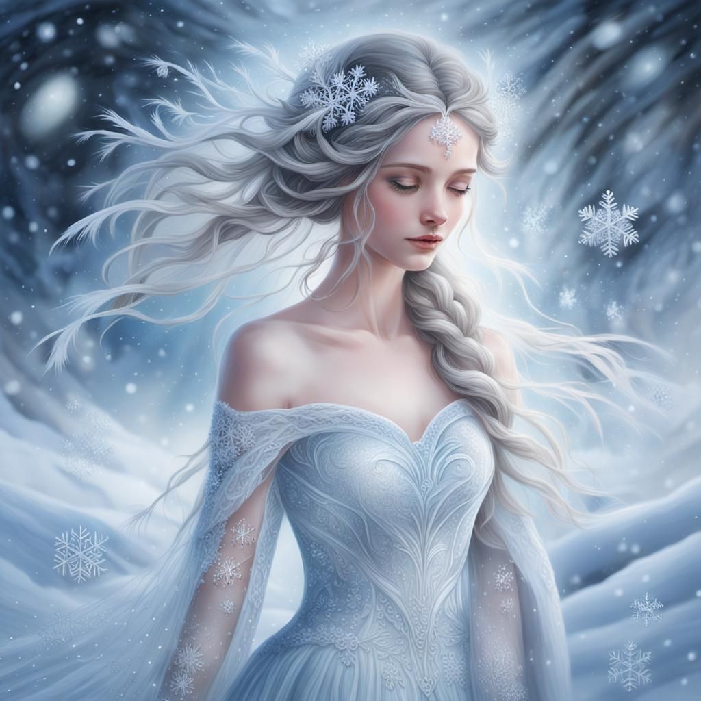 Ethereal Woman in Snowy Winter Portrait