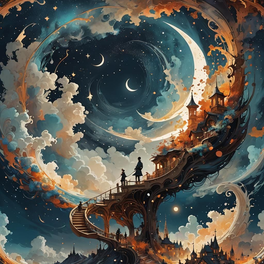 Spiraled World in Starry Sky Splash Art