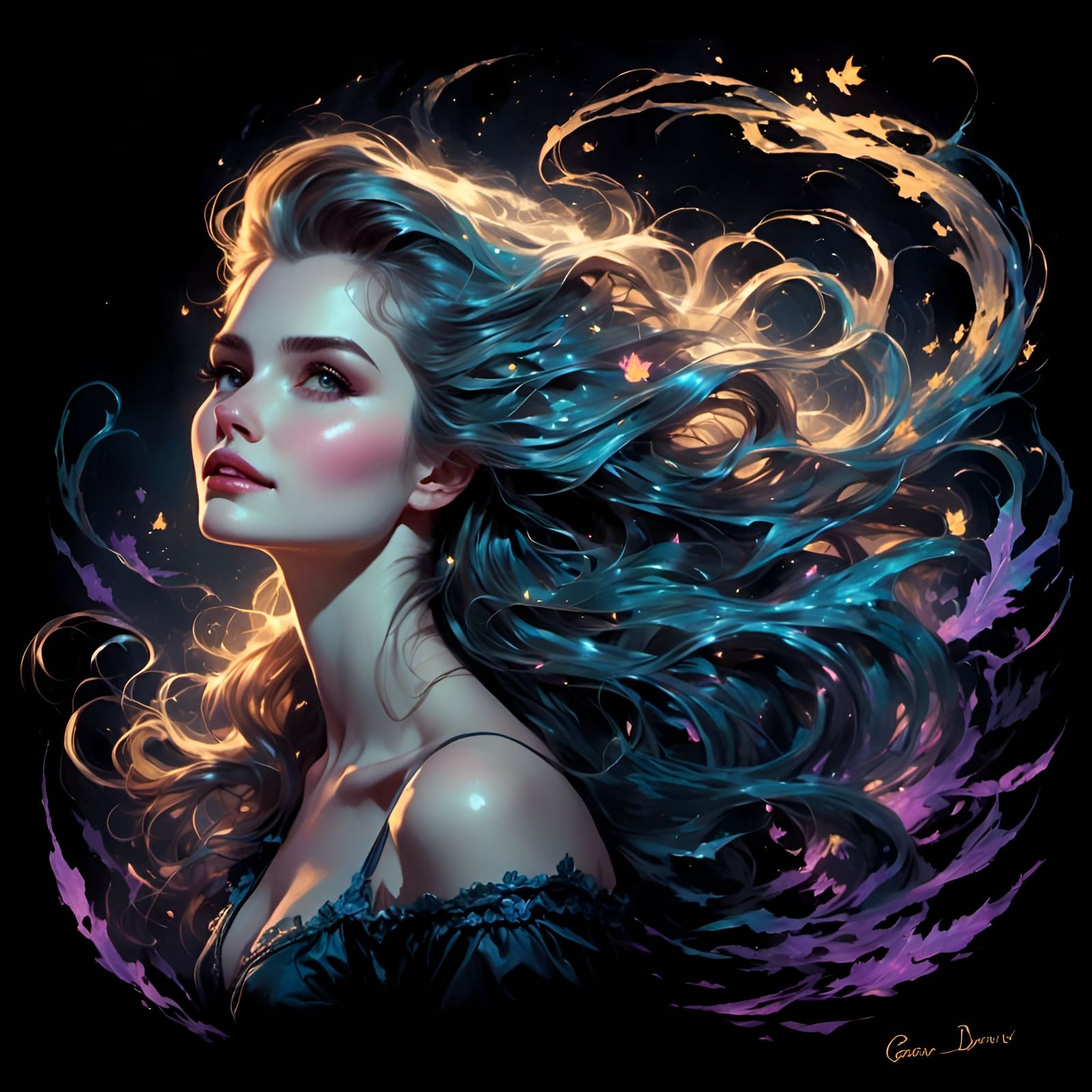 Geena Davis Starlit Splash Art Portrait