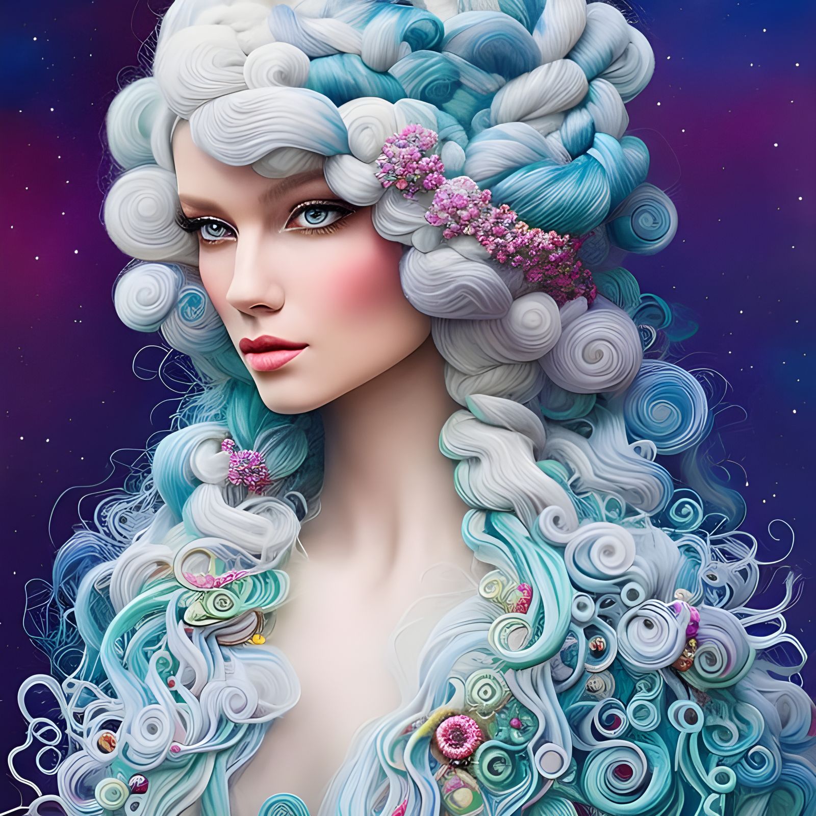 Nordic Girl with Yarn Hair in Surrealist Art