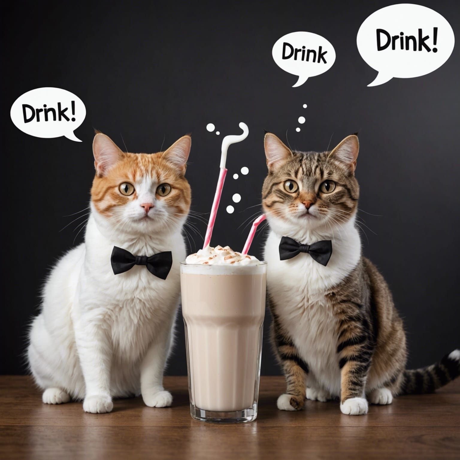 Cats with Milk Mustaches Drink Milkshakes
