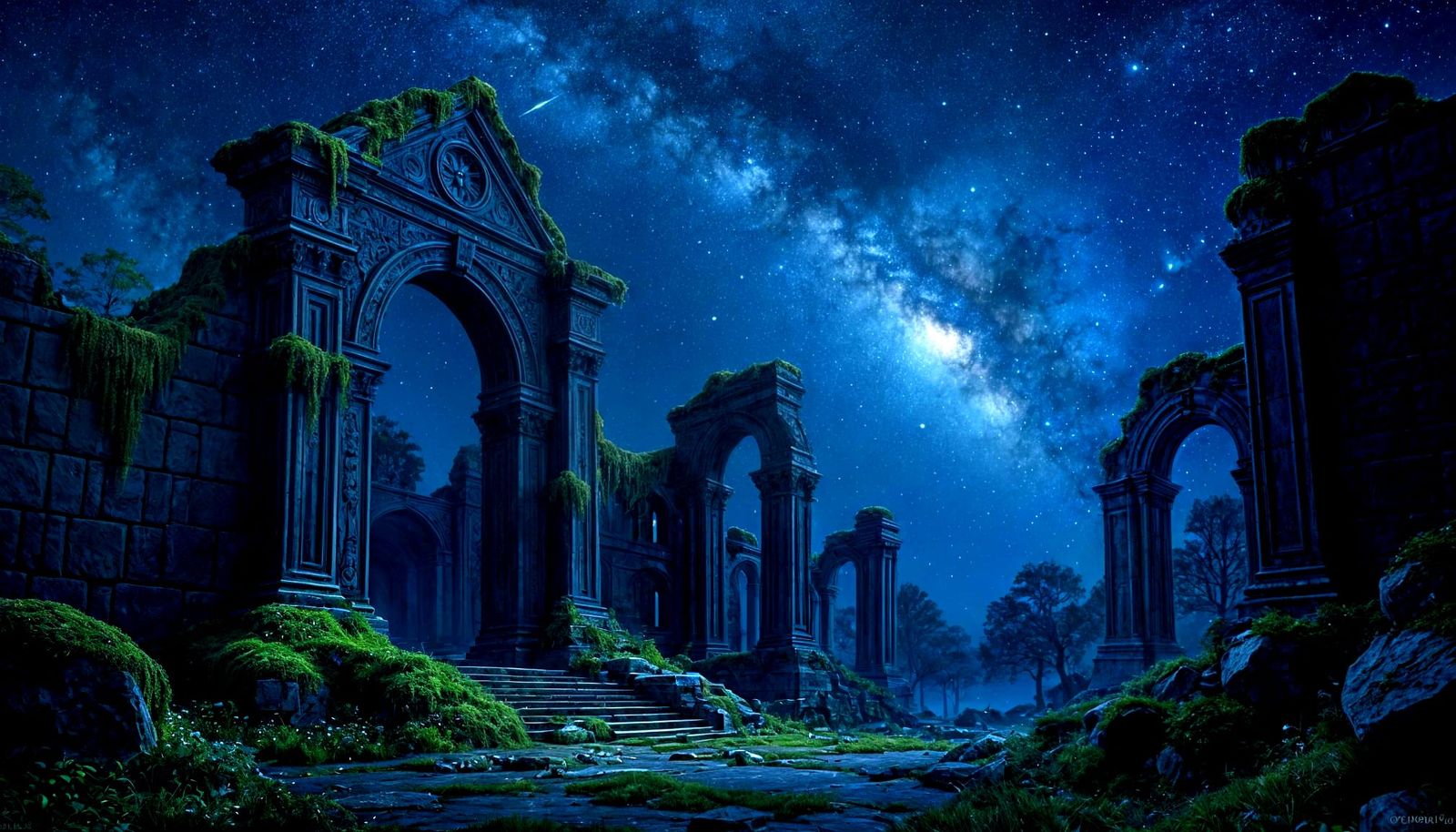 Nebula Over Ancient Elven Ruins in Bierstadt Style