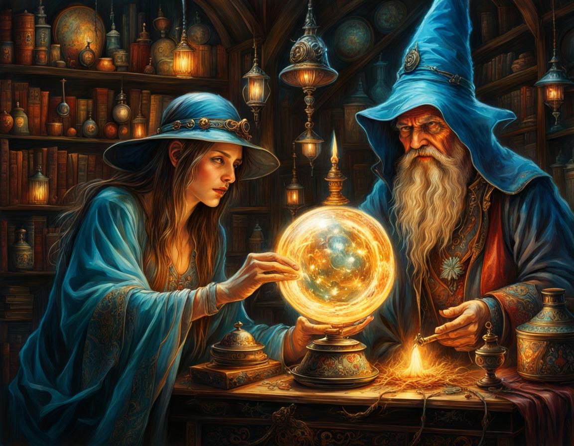 Sorcerer and Apprentice Conjuring Spells in a Dystopian Worl...