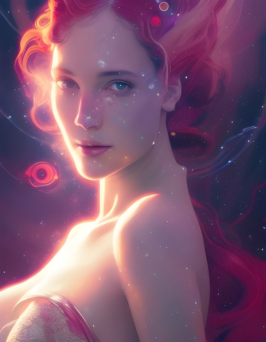 Cosmic Lady Portrait in Watercolour Style