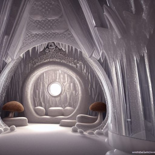Fantasy Ice Castle Ballroom: Hyper-Realistic 3D Render