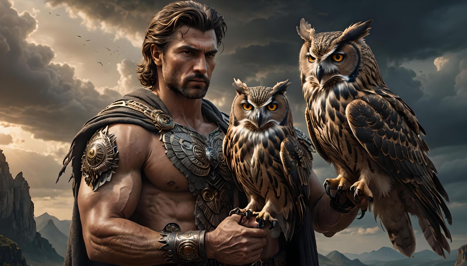 Majestic God Holding Owl in Digital Painting