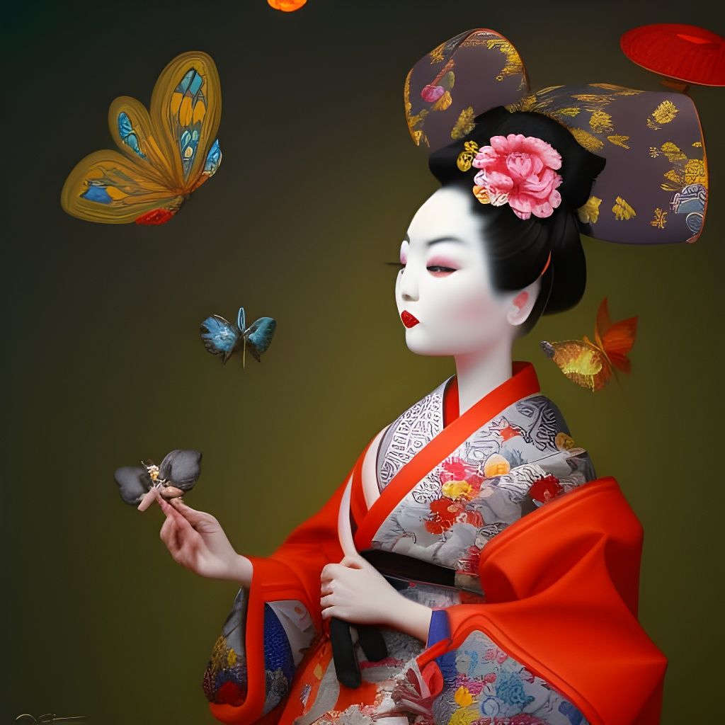 Geisha with Butterflies