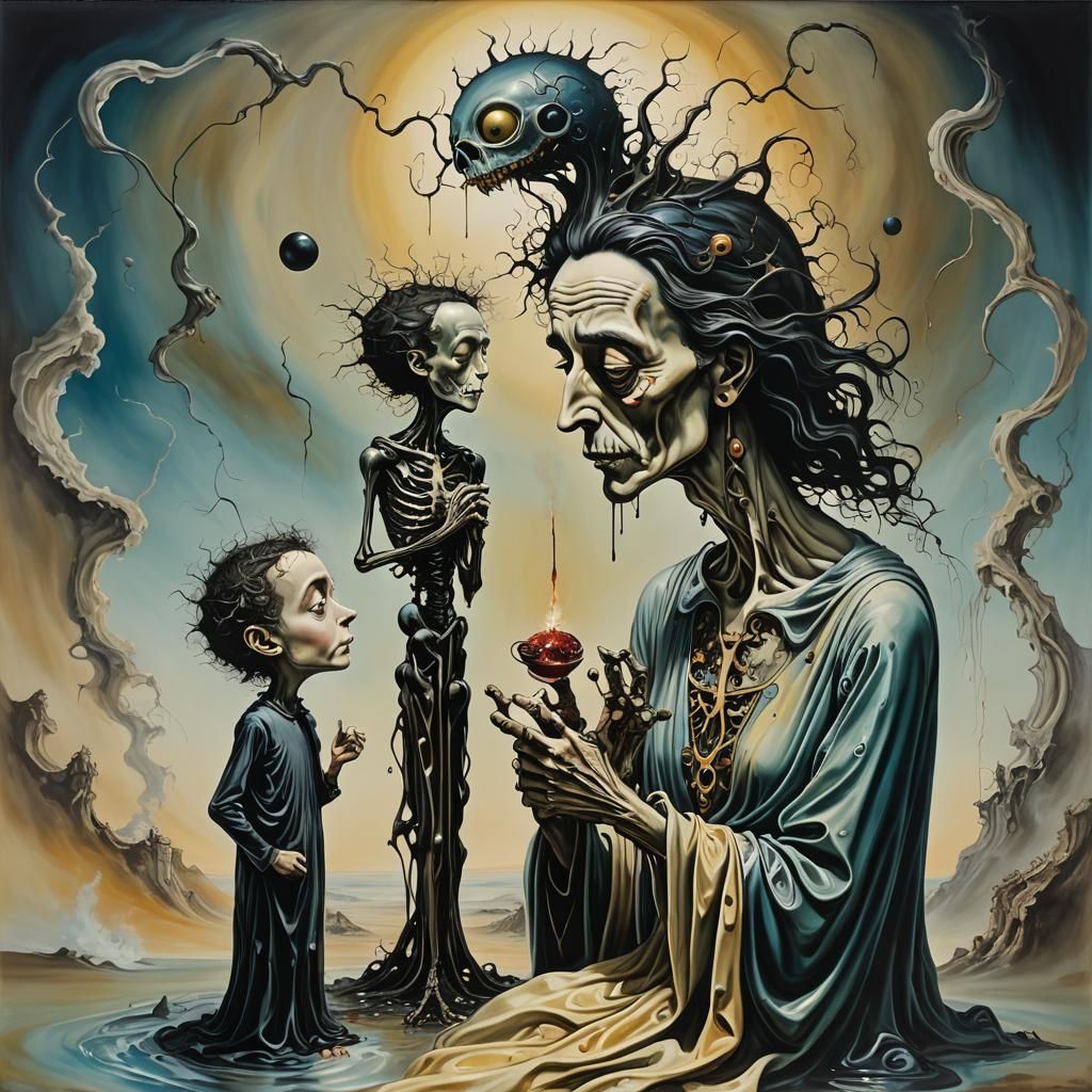 Symbolic Mother and Child in Surrealist Style