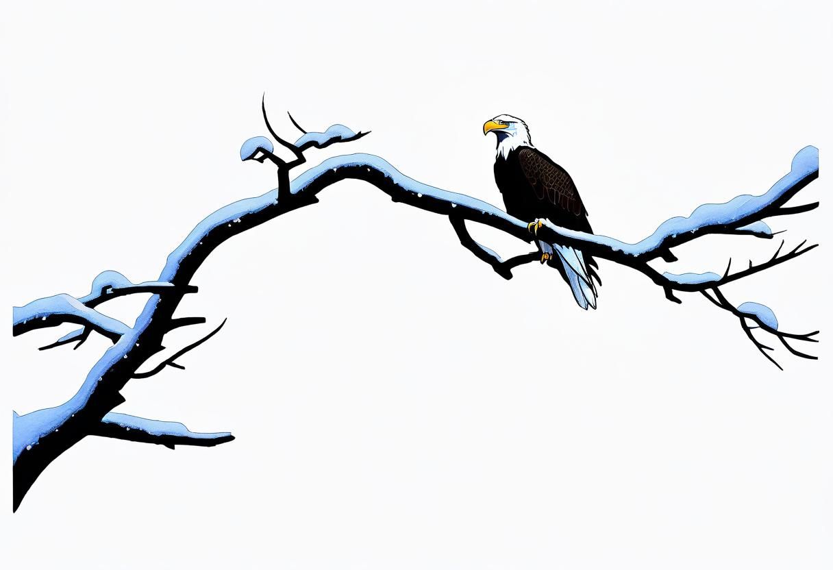 Bald Eagle Perched on Oak Tree in Four Seasons