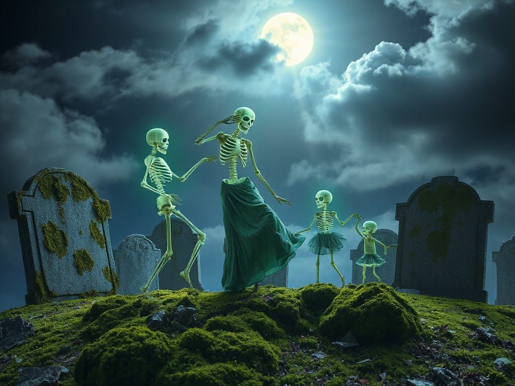 Ethereal Skeletons Dance in Moonlight