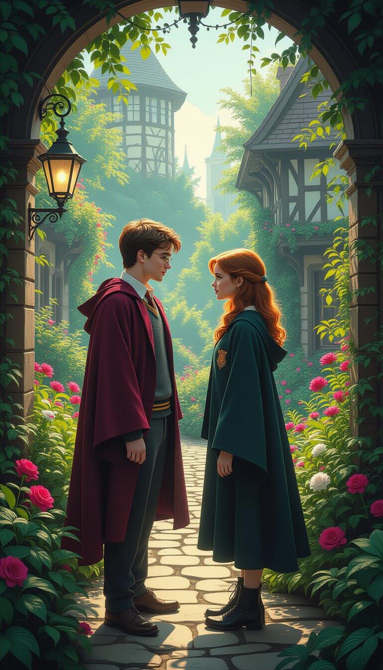 Harry Potter and Ginny Weasley in Hyperrealistic Oasis