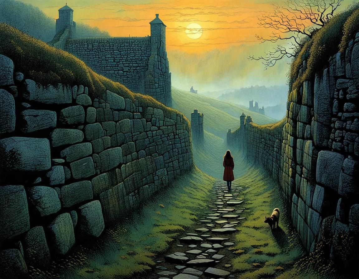 Girl and Dog in Misty Scottish Hills