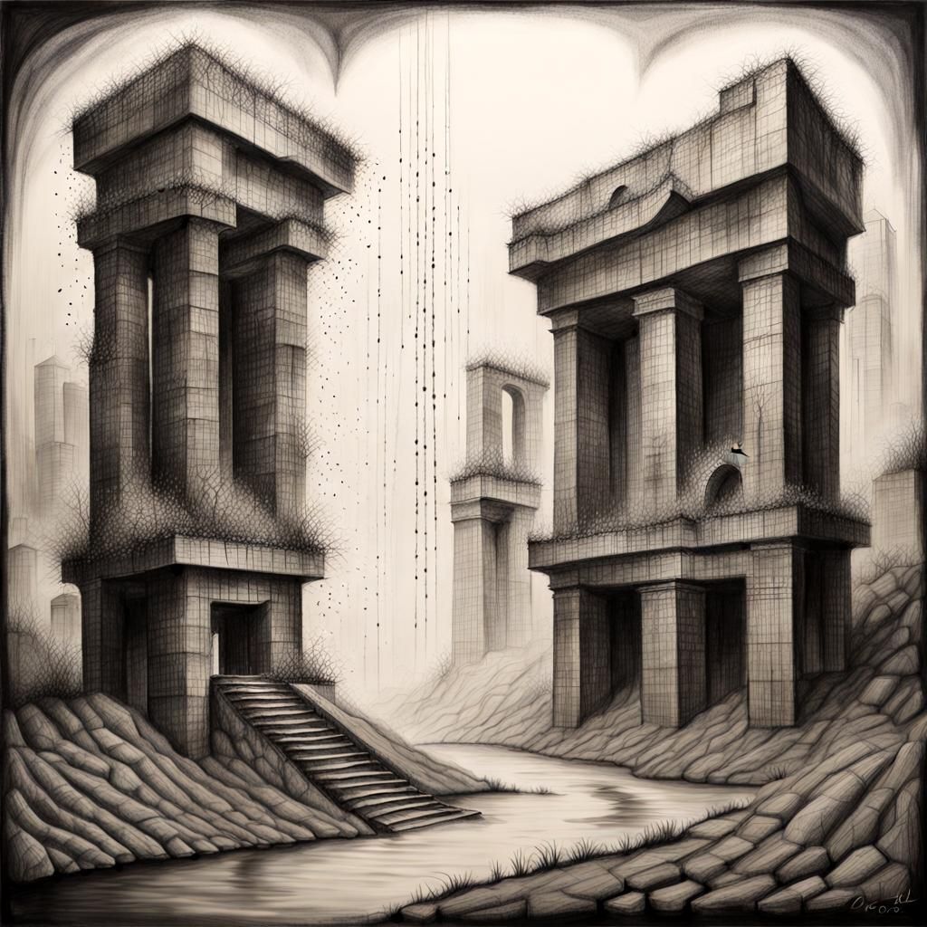 Naturecore Dystopian Ruins in Charcoal
