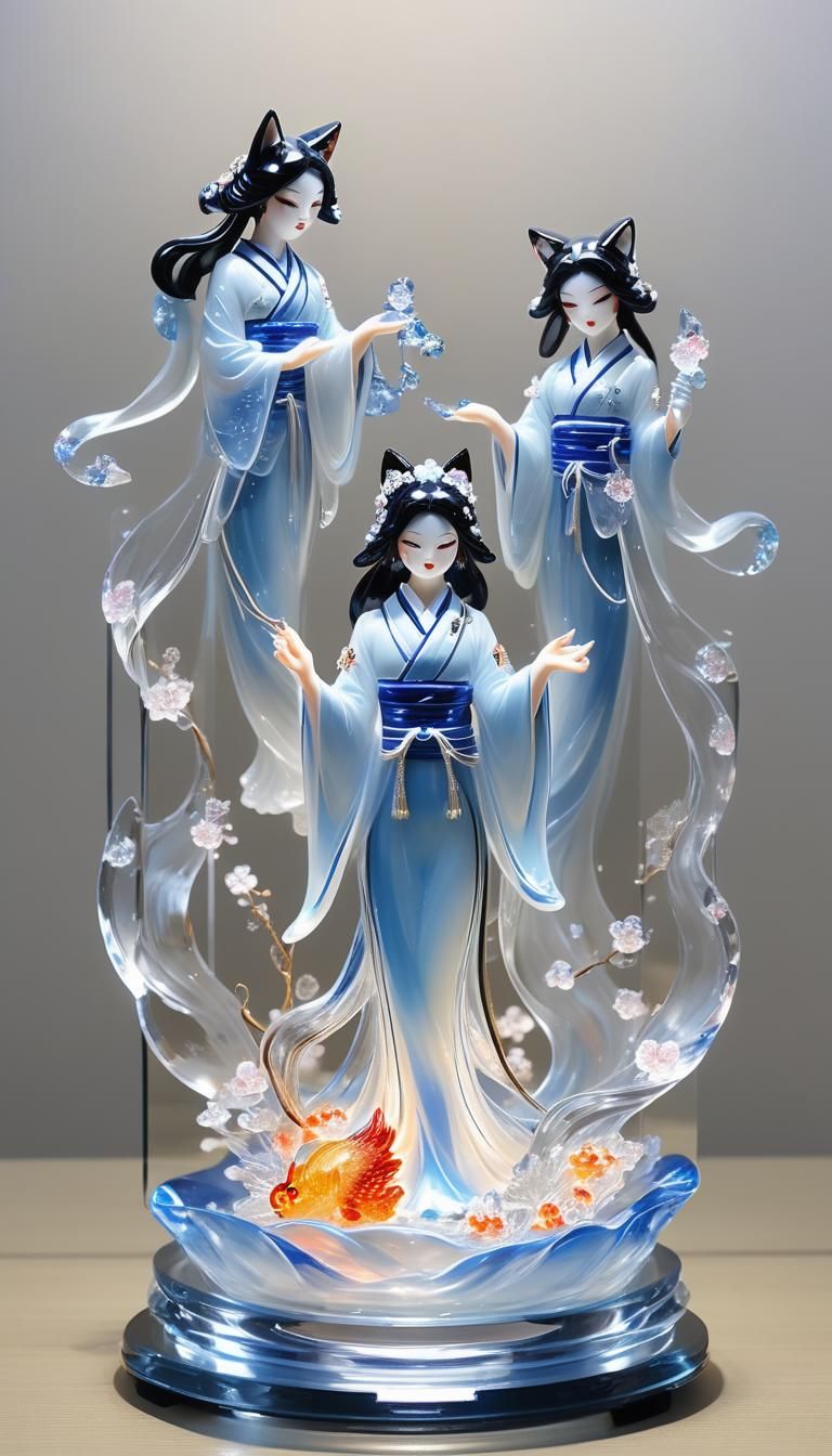 Enameled Glass Kitsune Idol Group, 3D Anime Art
