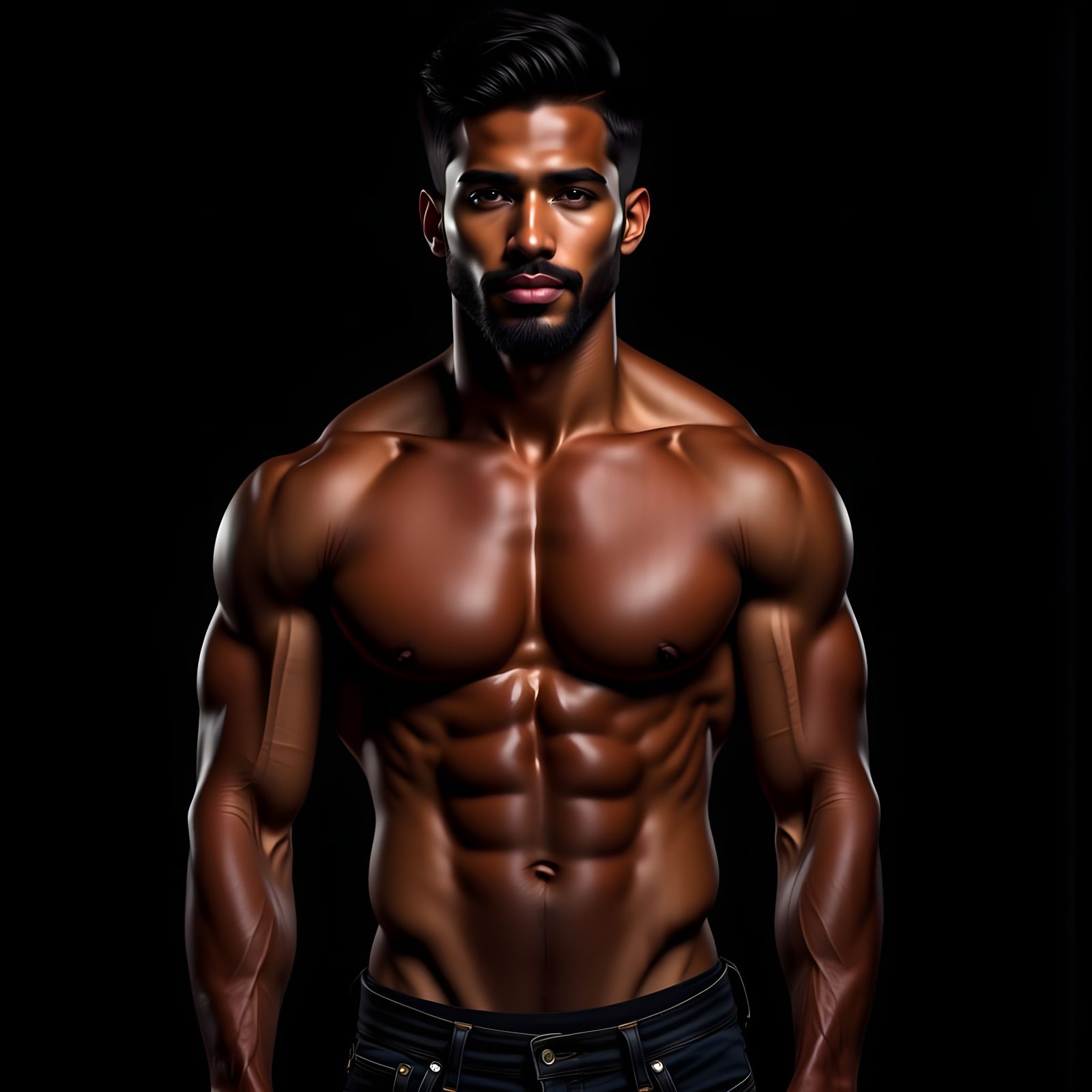 Muscular Man with Dark Beard in Dramatic Lighting