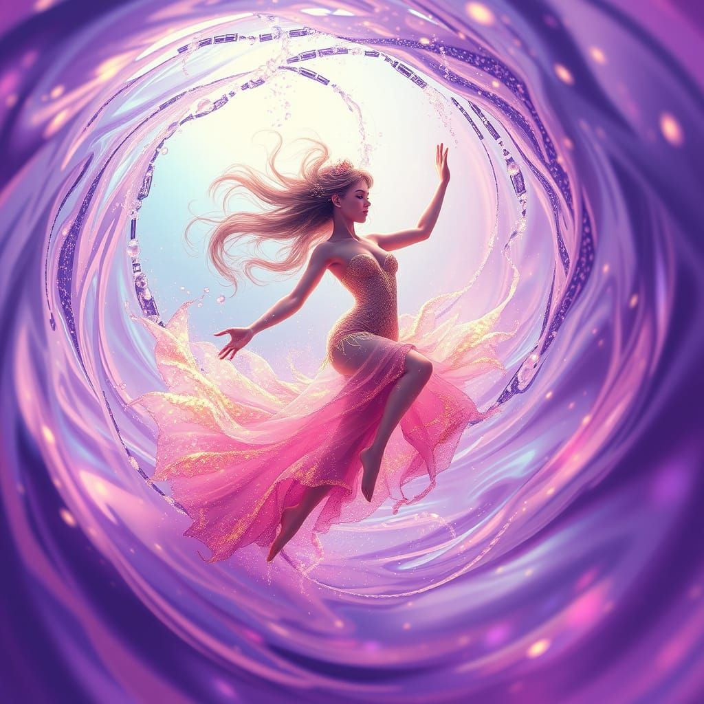 Enchanted Water Nymph in Vibrant, Glittering Vortex