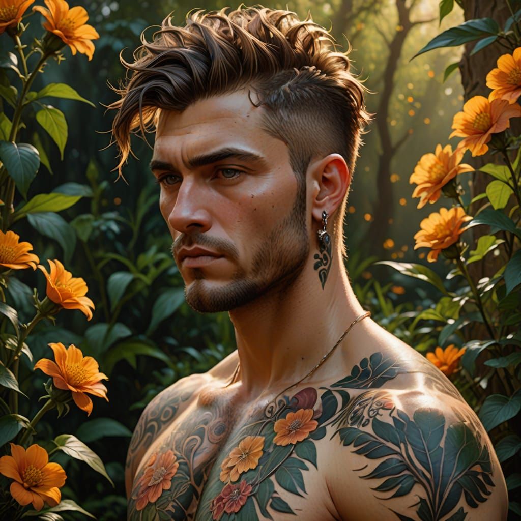 Mohawk and Tribal Tattoo Portrait in Gouache Style