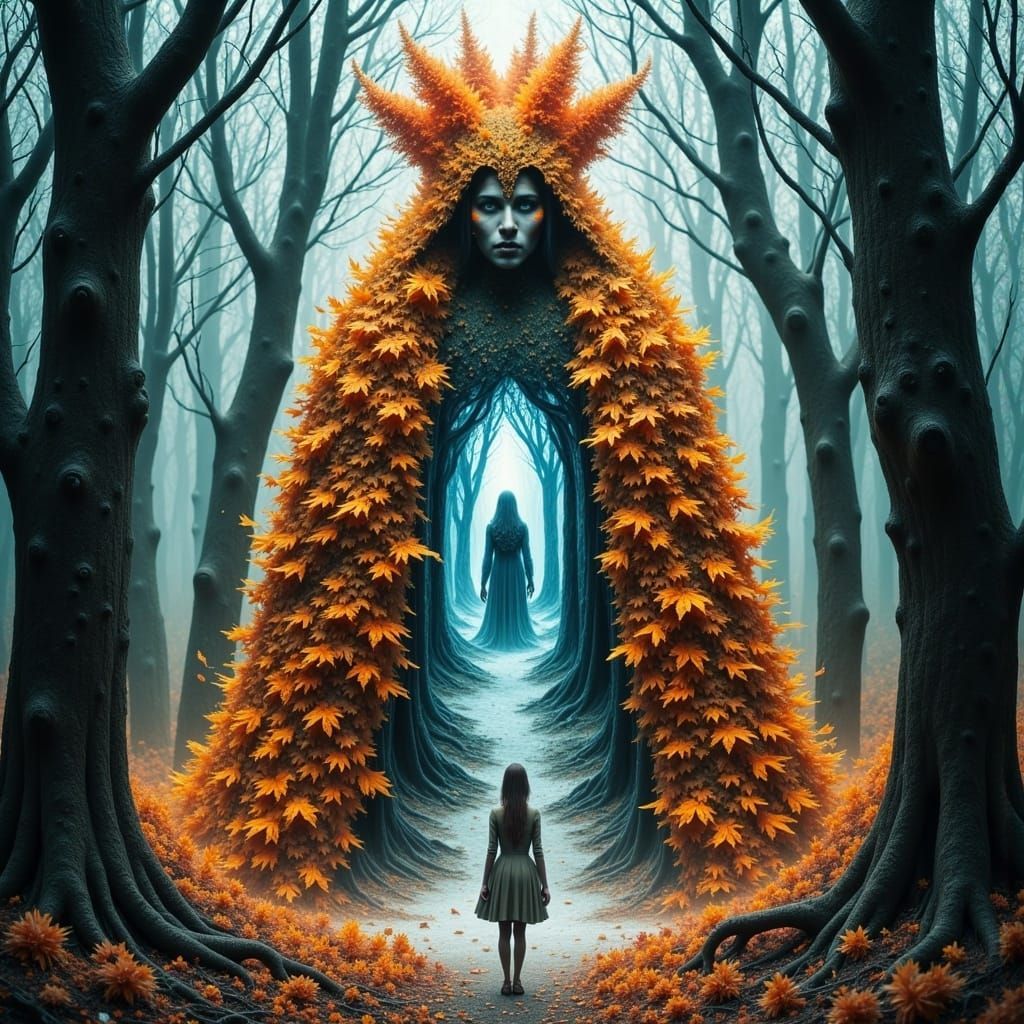 Autumn God Reveals Winter Landscape in Hyperrealistic Style