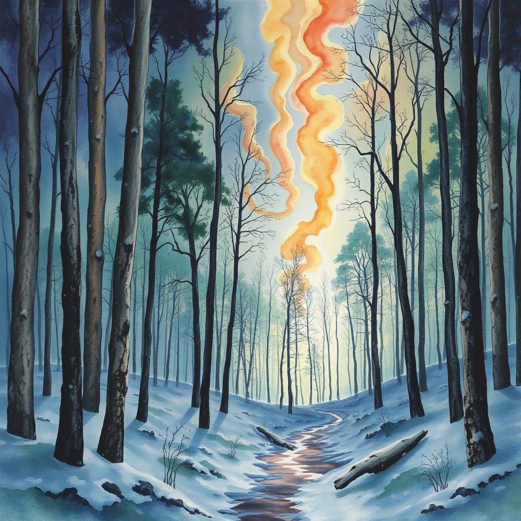 Magnetic Boreal Forest: Watercolor Expressionist Vision