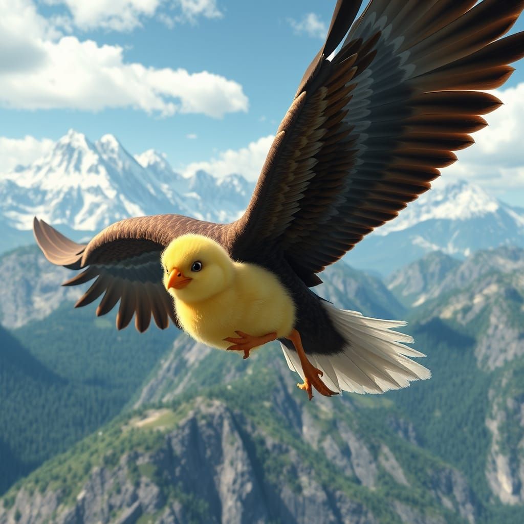 Cute Baby Chick Rides Majestic Eagle on Breathtaking Mountai...