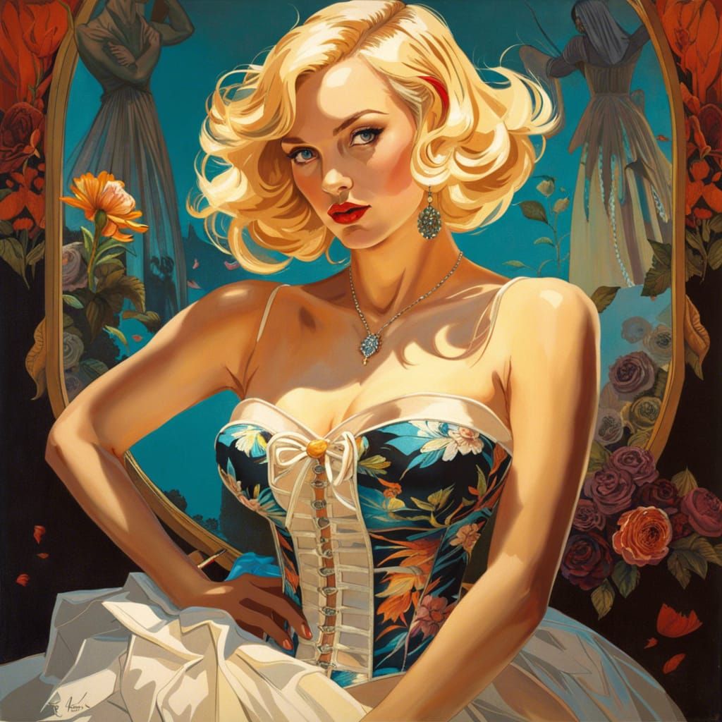 Blonde Woman in Corset Dress, Pin-Up Style