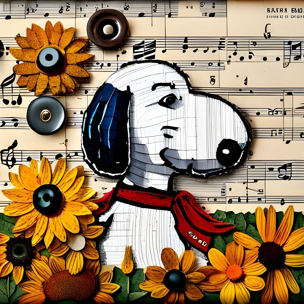 Happy Snoopy Dog Portrait in Collage Art